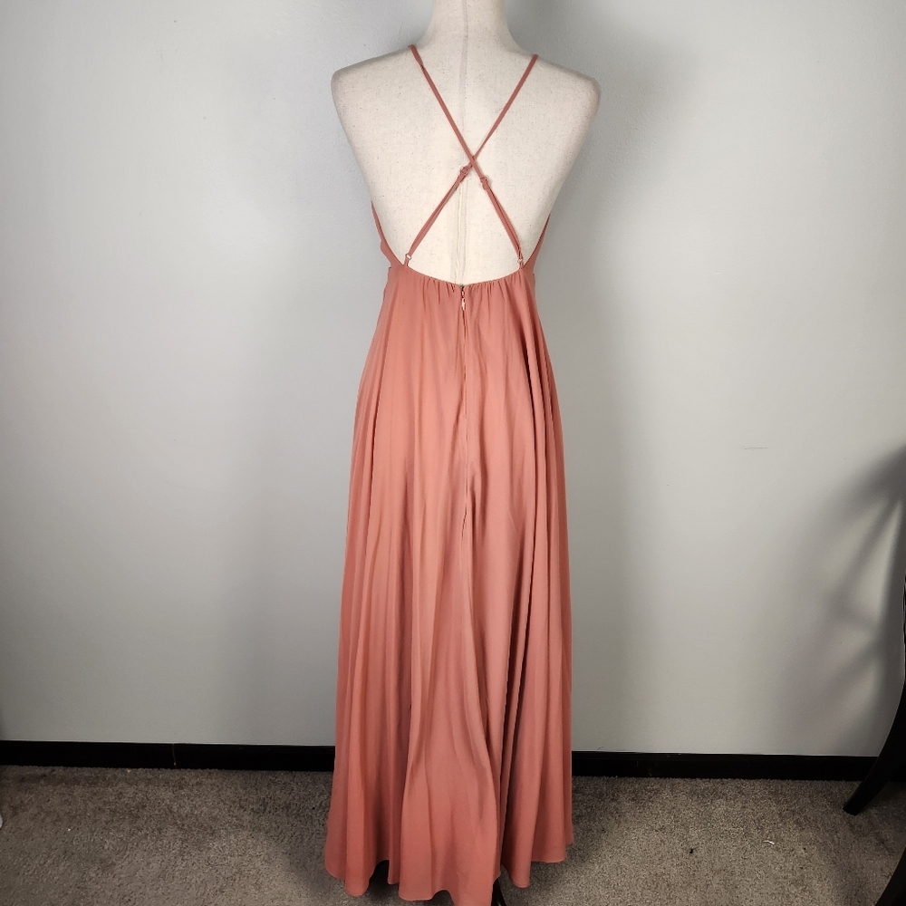 EUC Lulu's Mythical Kind of‎ Love Rusty Rose Chiffon Maxi Dress Gown (S) #0559 - Picture 5 of 11
